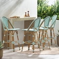 thumbnail image 1 of Cortina Wicker and Aluminum Outdoor 29.5 Inch Barstools, Set of 4, Light Teal and Bamboo Finish, 1 of 9