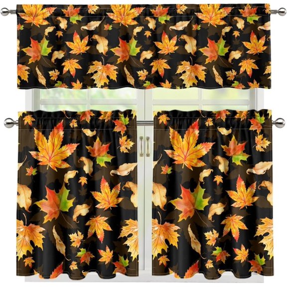 Cortinas de Cocina Valance Curtain 53.9x17.7in 3 Pieces Thermal Insulated Light Blocking Sink Basement Cafe for Kitchen Decor