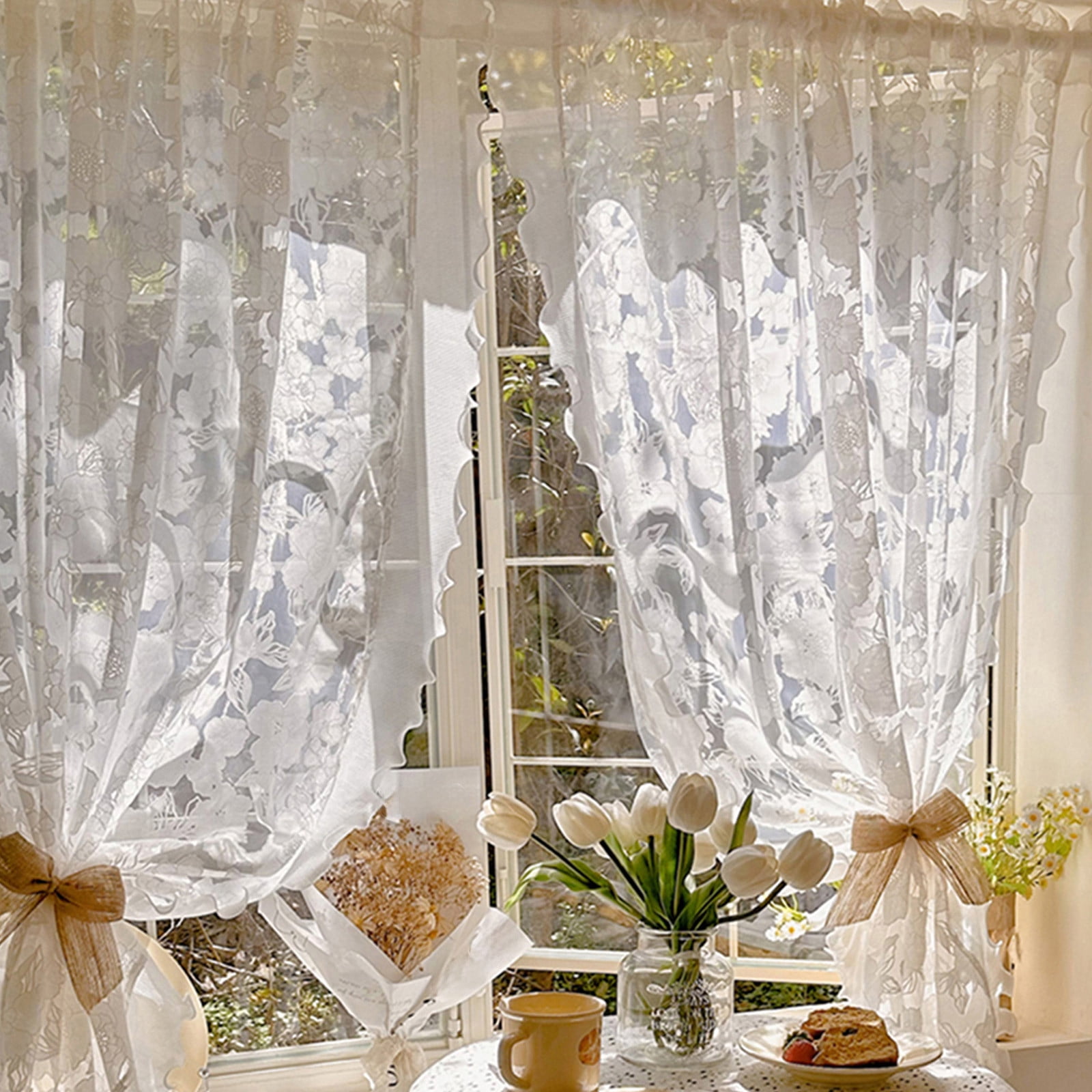 Cortinas transparentes largas y transparentes de gasa, cortinas blancas