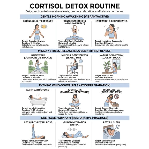 Cortisol Detoxification Plan Poster, Stress Management Poster, Balance Therapy Poster, Beginner Exercise Poster, Daily Exercise Poster