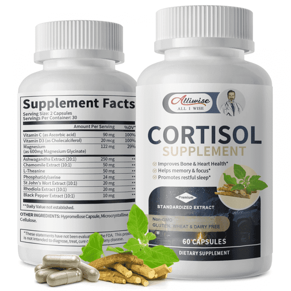 Cortisol Supplement,10-in-1 Cortisol Reducer Manager for Women and men,with Magnesium, Ashwagandha,Rhodiola, L-Theanine,Balanced Cortisol Levels for Mood,Sleep Support, 60 ct