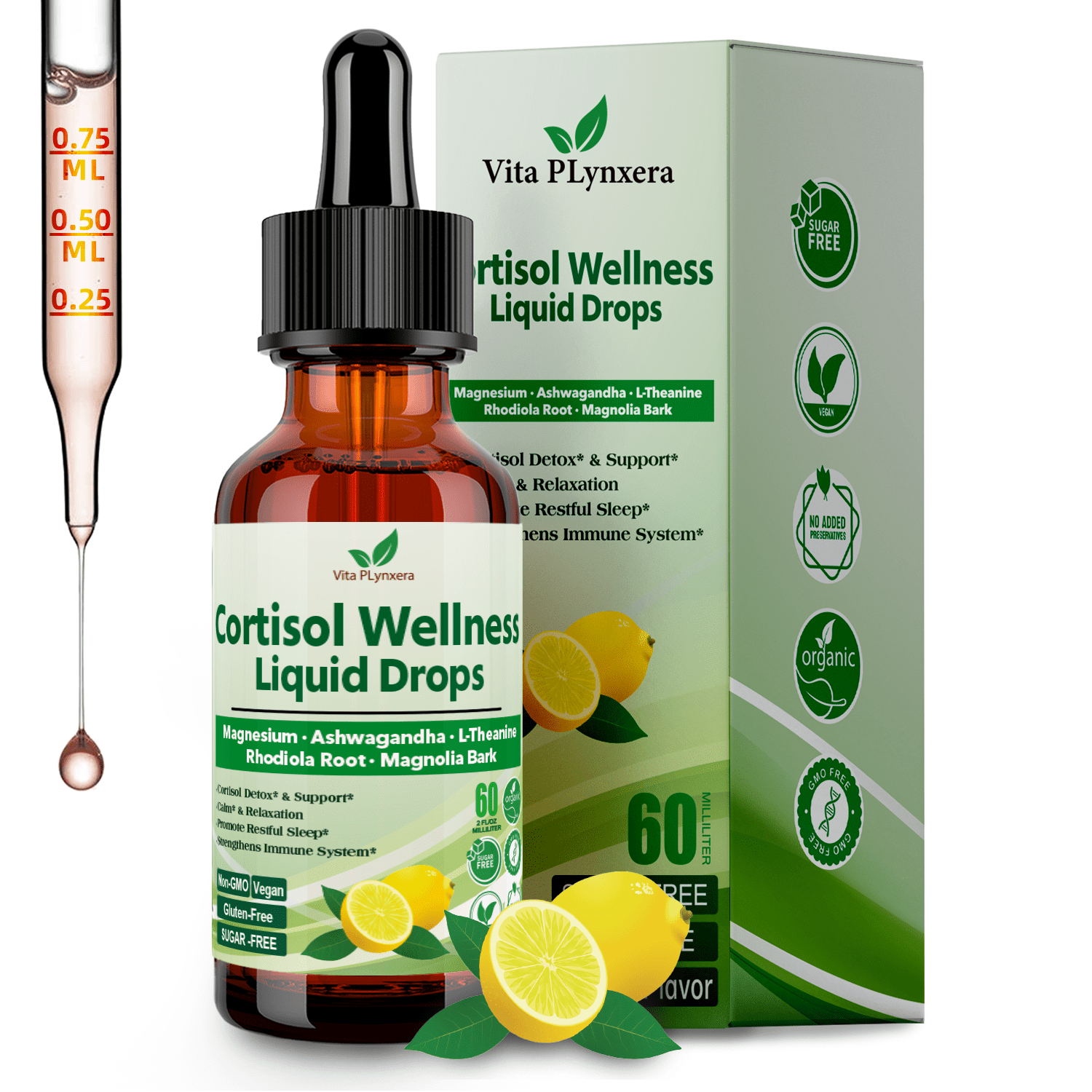 Cortisol Supplement Liquid Drops 17-in-1 Cortisol Detox Hormone Balanced for Women Sleep Support