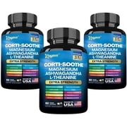 Cortisol Supplement Magnesium Glycinate 200mg L-Theanine 150mg Ashwagandha 150mg Phosphatidylserine 50mg & Cortisol Manager Lions Mane Holy Basil Ginkgo Biloba Bacopa Monnieri Valerian Root 3 Pack