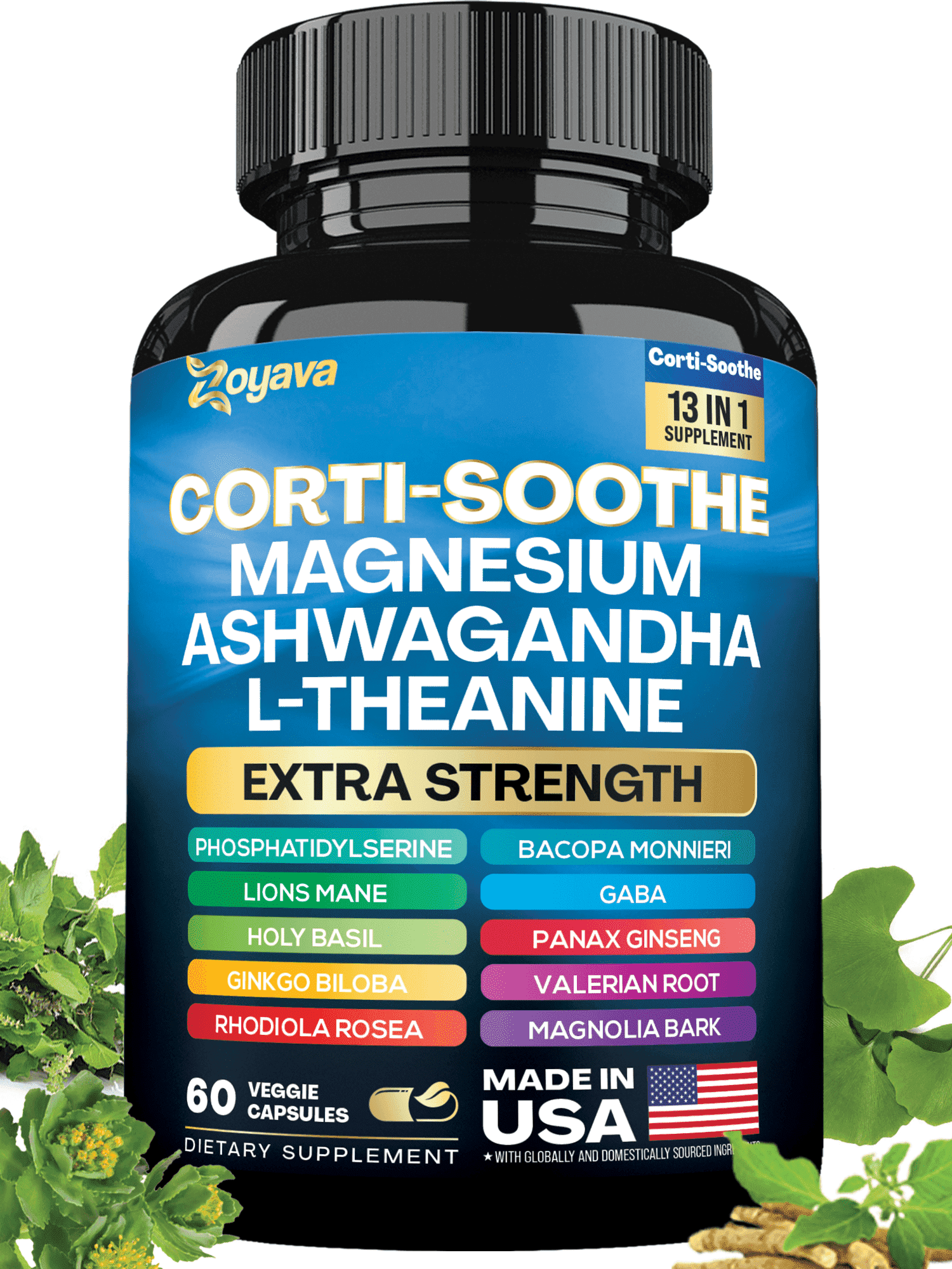 Cortisol Supplement Magnesium Glycinate 200mg L-Theanine 150mg ...