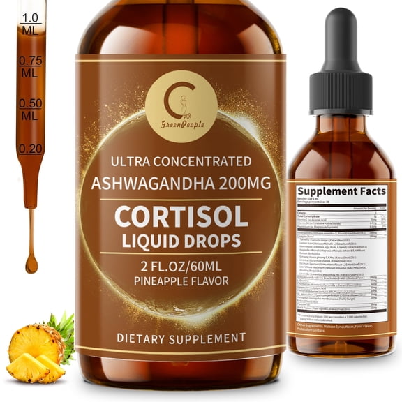 Cortisol Supplements Liquid Drops for Women & Men - Cortisol Health Reducer Manager, with Ashwagandha, Magnesium, L-Theanine, Phosphatidylserine - Pineapple Flavor 2FL Oz