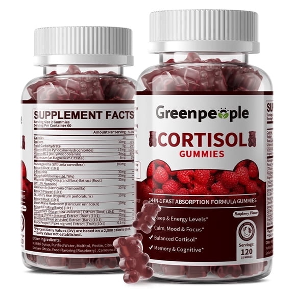 GreenPeople Cortisol Supplements for Women | 14-in-1 Cortisol Gummies | Non-Sticky Formula | 120 CT
