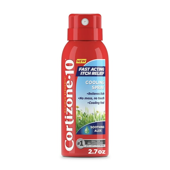 Cortizone 10 Maximum Strength Itch Relief Cooling Spray, Hydrocortisone 1% & Soothing Aloe, Fast-Acting, No-Mess Anti-Itch Spray for Bug Bites, Rash, Eczema, Psoriasis, Poison Ivy & More, 2.7 oz.