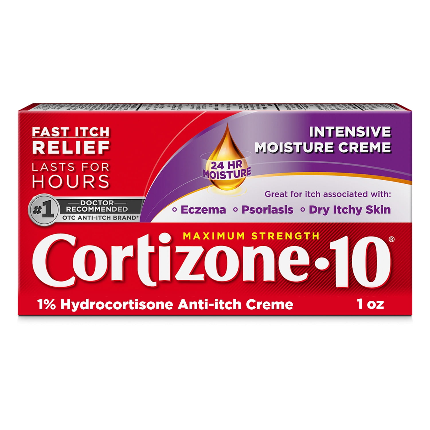 Cortizone-10 Intensive Moisture 1% Hydrocortisone Anti Itch Cream for Eczema and Bug Bite Relief, Maximum Strength, 1 oz