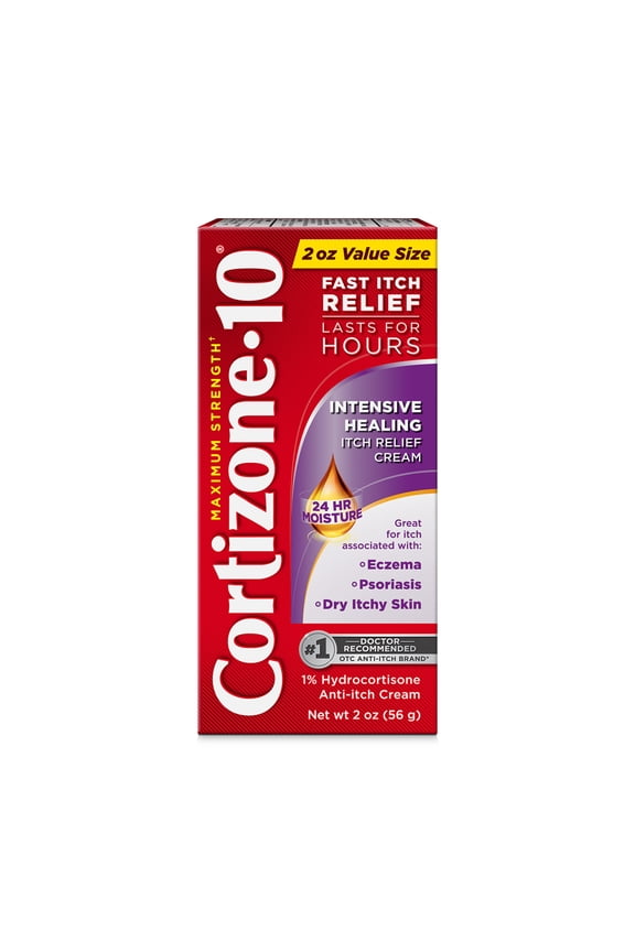 Cortizone-10 Maximum Strength Intensive Healing Itch Relief Cream, 1% Hydrocortisone, Fast-Acting, Anti-Itch Cream for Bug Bites, Rash, Eczema, Psoriasis, Poison Ivy, Oak, Sumac & More, 2 oz