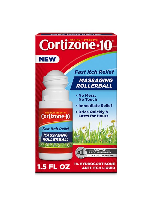 Cortizone-10 Maximum Strength Itch Relief Massaging Rollerball, 1% Hydrocortisone, Fast-Acting, Anti-Itch Liquid for Bug Bites, Rash, Eczema, Psoriasis, Poison Ivy, Oak, Sumac, 1.5 fl. oz main image 1