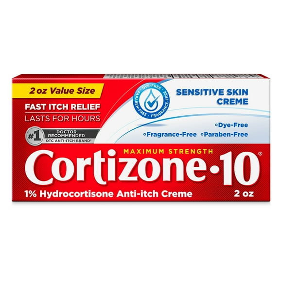 Cortizone-10 Maximum Strength Sensitive Skin Itch Relief Cream, 1% Hydrocortisone, Fast-Acting, Anti-Itch Cream for Bug Bites, Rash, Eczema, Psoriasis, Poison Ivy, Oak, Sumac & More, 2 oz
