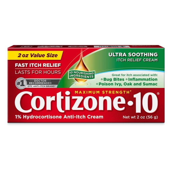 Cortizone-10 Maximum Strength Ultra Soothing Itch Relief Cream, 1% Hydrocortisone, Fast-Acting, Anti-Itch Cream for Bug Bites, Rash, Eczema, Psoriasis, Poison Ivy, Oak, Sumac & More, 2 oz