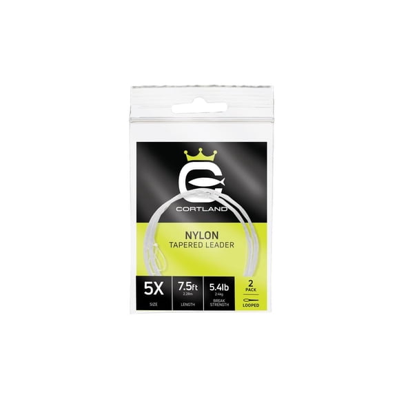 Cortland Nylon Tapered Leader - 2 Pack Fly Fishing, Clear 9ft Looped, 0X - 15.9lb