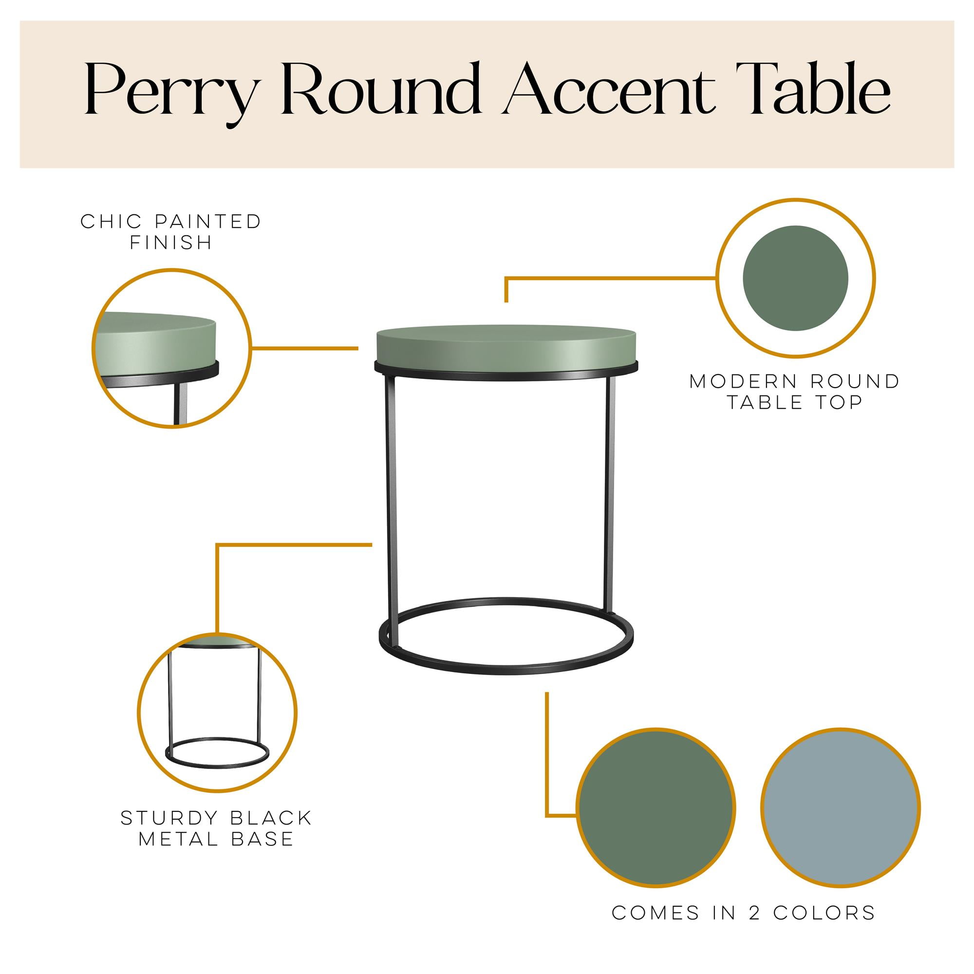 Sage Green Round Wood and Metal Accent Table