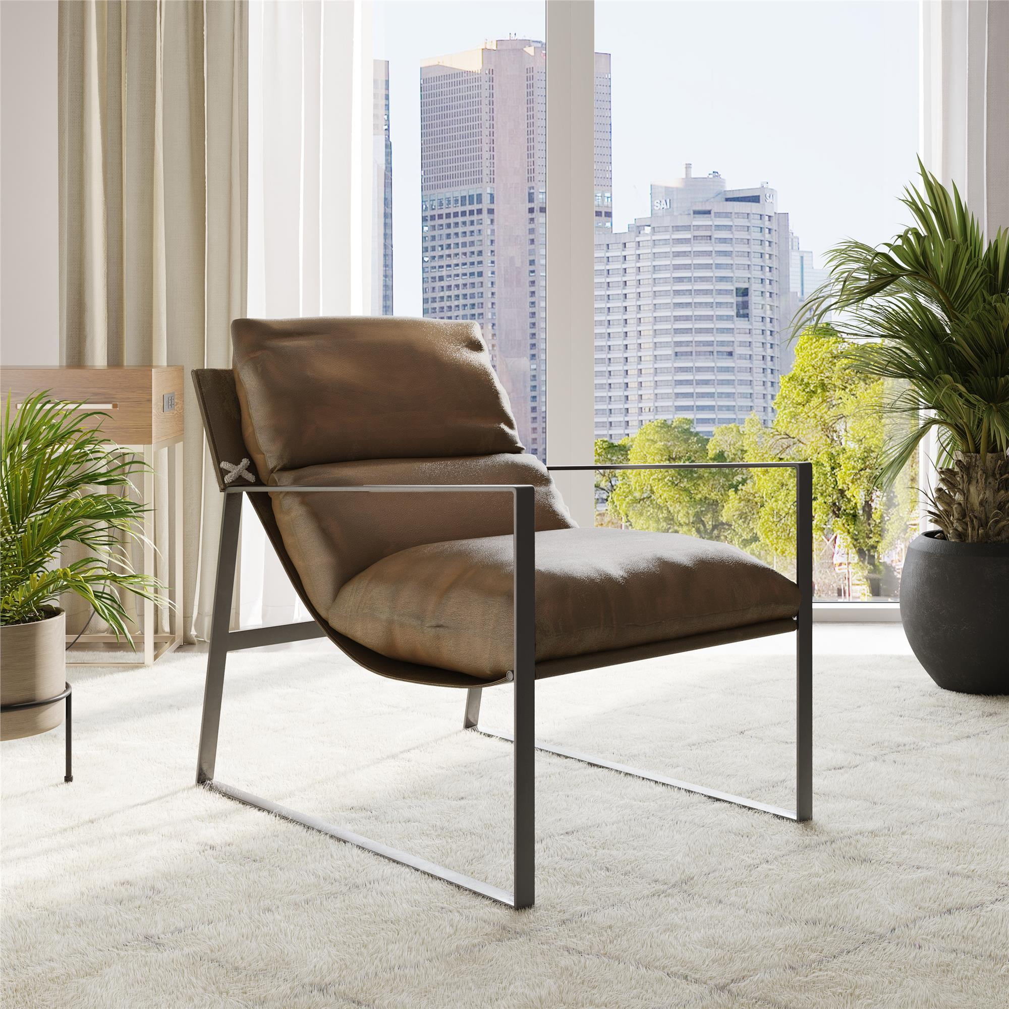Varick Acorn Faux Leather and Metal Accent Chair