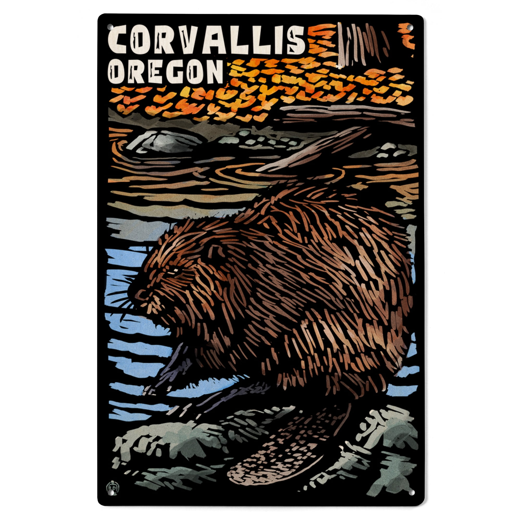 Corvallis, Oregon, Beaver, Scratchboard Birch Wood Wall Sign (6x9 ...