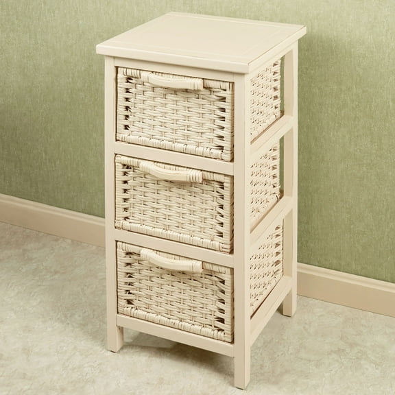 Corvaserro Storage Cabinet Whitewash - Organization - Wooden Frame, Handles, Wood Top, - Basket Weave Drawers - Each Measures 10 Inches Wide, 10 Inches Diameter, 6 Inches High 3 Drawer