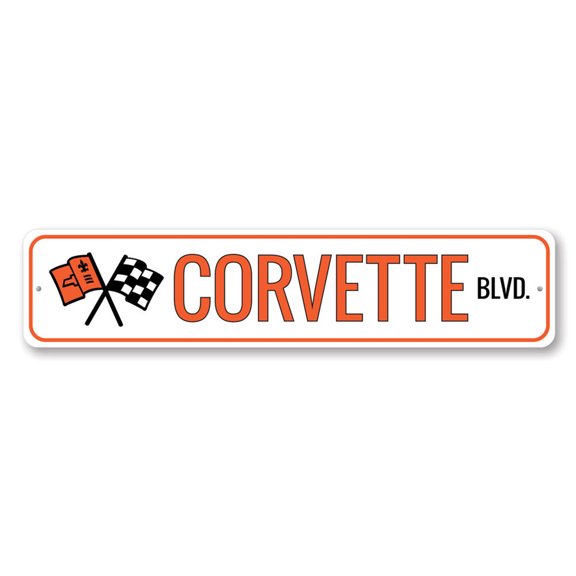 Corvette BLVD, Chevy Sign, Garage Decorative Sign, Man Cave Wall Sign, Chevy Street Aluminum Sign - 4x18 inches
