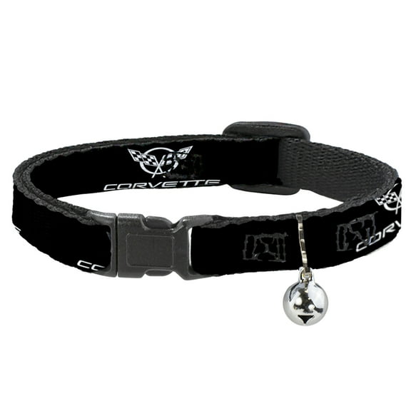Corvette Breakaway Cat Collar With Bell, Plastic Clip, Easy Adjustable, Corvette Black Silver Repeat, 8.5 to 12 Inches 0.5 Inch Wide