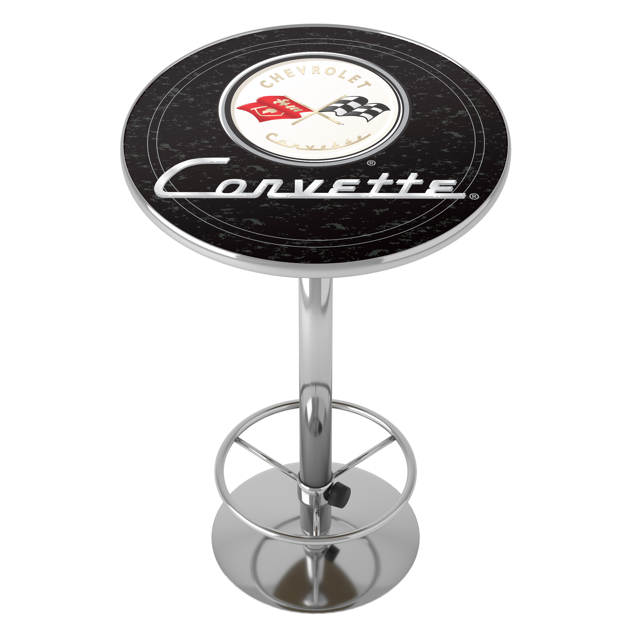 Corvette C1 Black Bar Table with Adjustable Footrest and Acrylic Top
