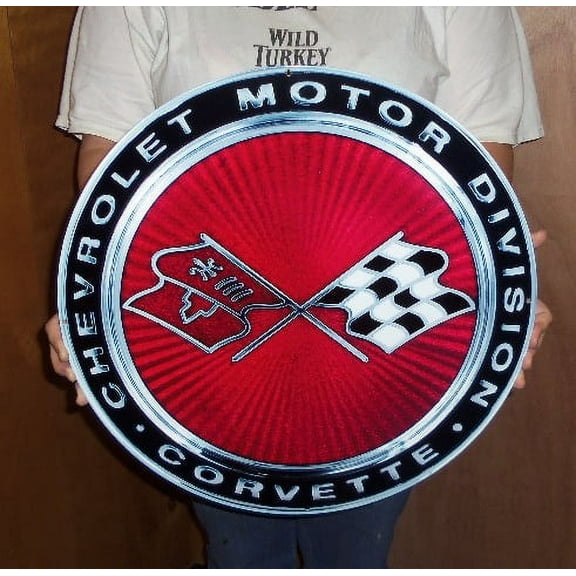 Corvette C3 Crossed Flag Emblem Steel Sign