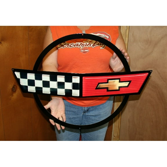 Corvette C4 Stingray Crossed Flag  Steel Sign