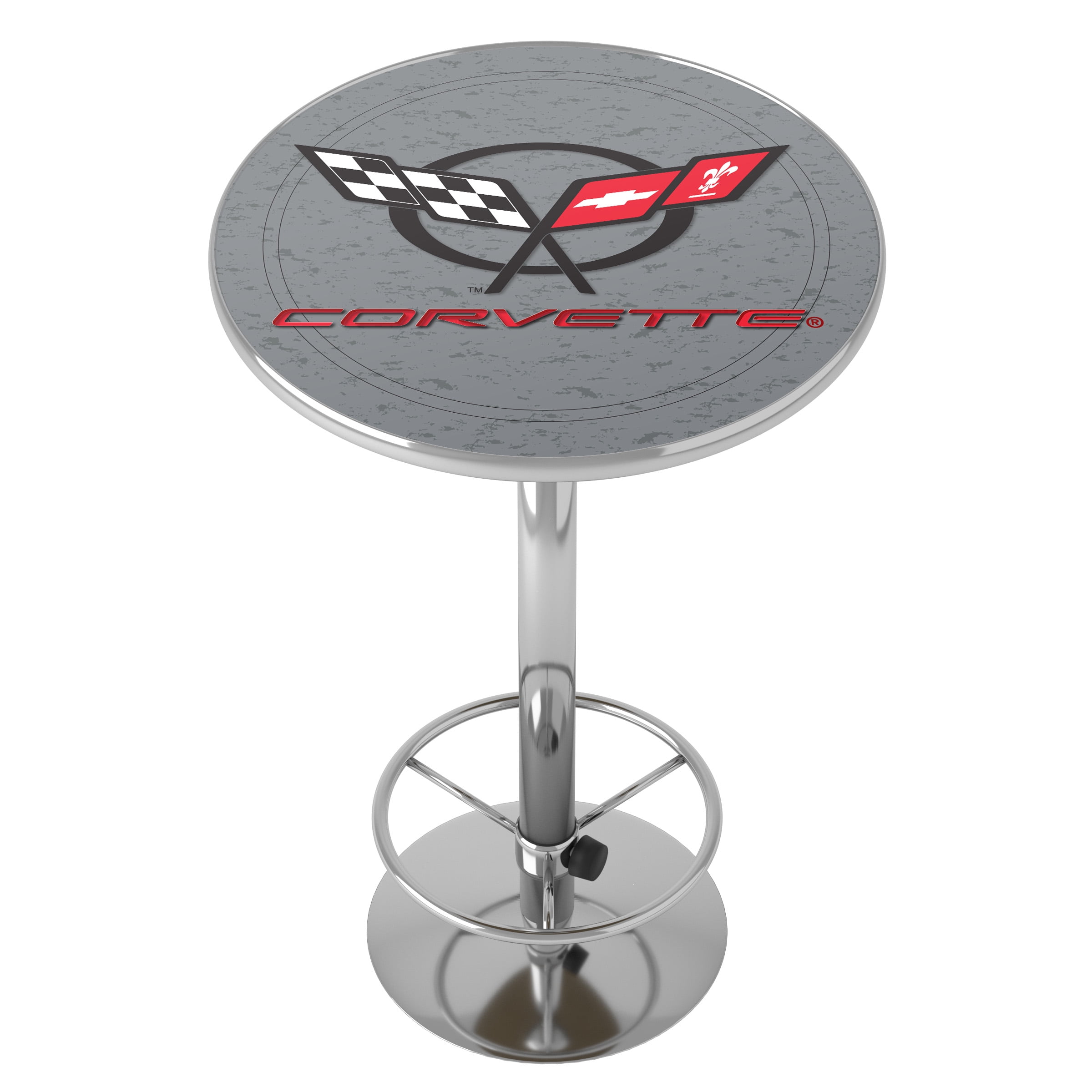 Corvette C5 Silver Bar Table with Adjustable Footrest and Acrylic Top