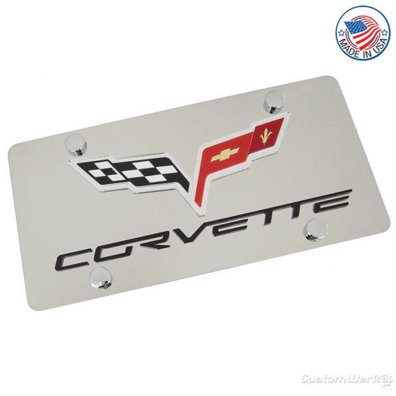 Corvette C6 Dual Logo License Plate (Black on Chrome)