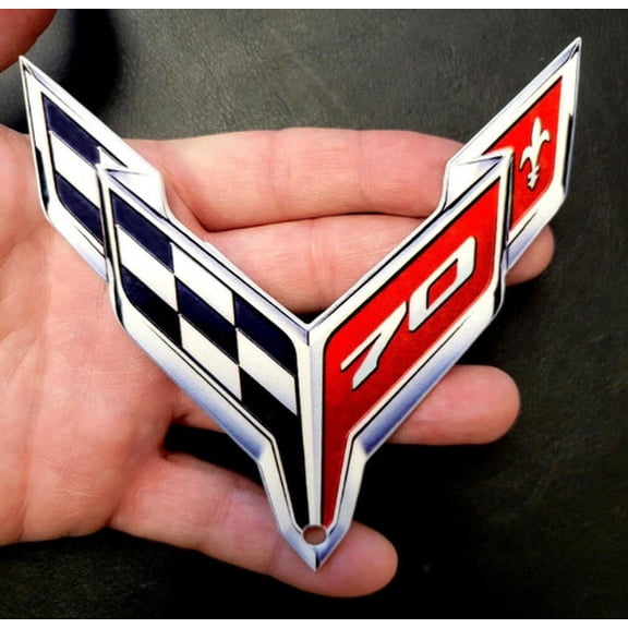 Corvette C8 70th Anniversary Crossed Flags Emblem Steel Sign