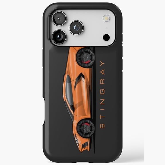 Corvette C8 Orange Modern Supercar Race Car Art Retro iPhone 11 12 13 14 15 16 17 Pro Max Case