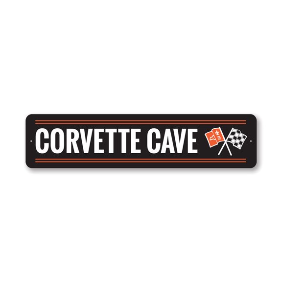 Corvette Cave Chevy Metal Sign, Novelty Car Sign, Garage Aluminum Metal Decor Sign - 4x18 inches