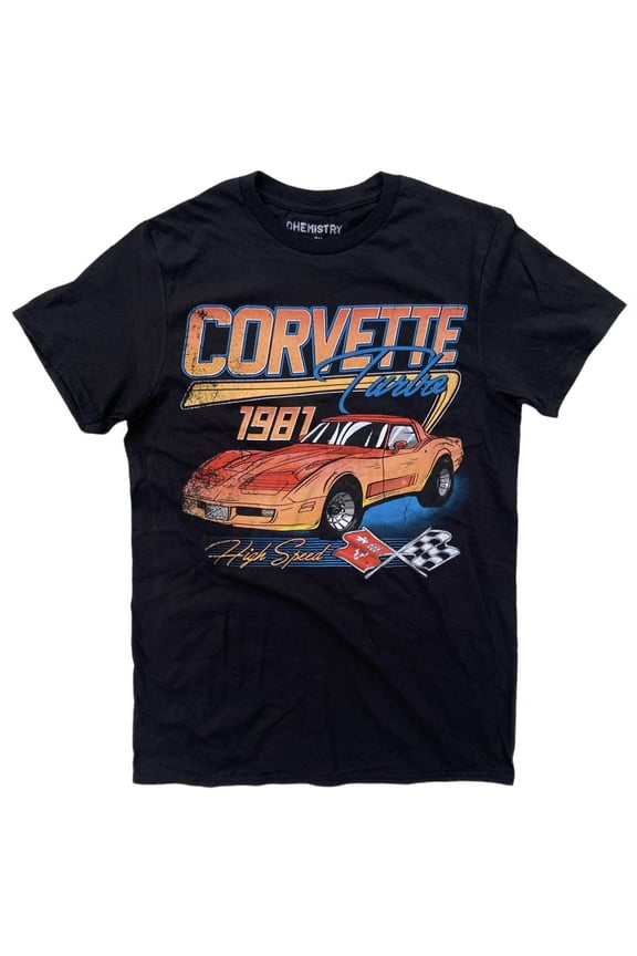 Corvette Chevrolet Turbo 1981 Men's Officially Licensed Vintage Retro Tee T-Shirt by Chemistry (Small, Black)