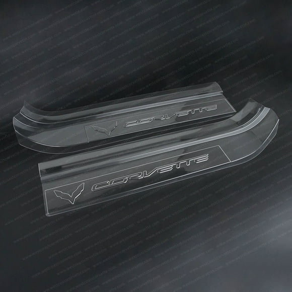 Corvette Clear Door Sill Protectors : C7 Stingray, Z51, Z06 Clear w/ Embossed Logo