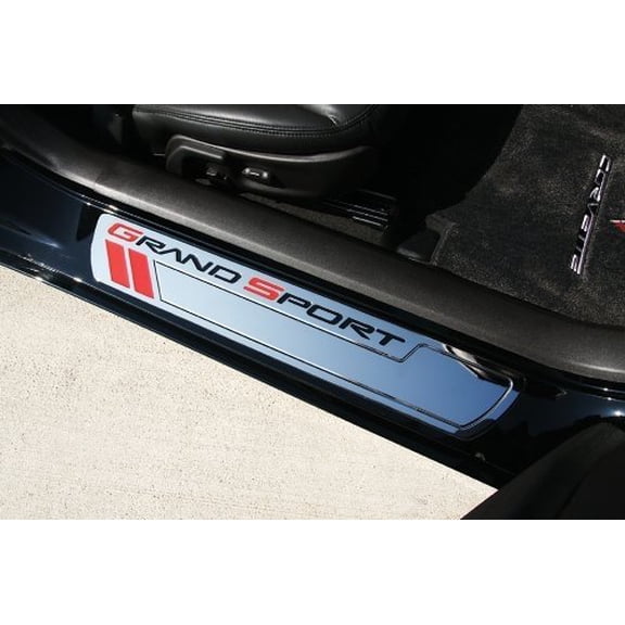 Corvette Door Sill Plates - Billet Chrome with Grand Sport Logo :