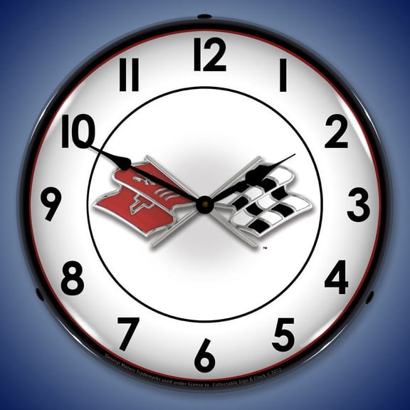 Corvette Flags Lighted Clock
