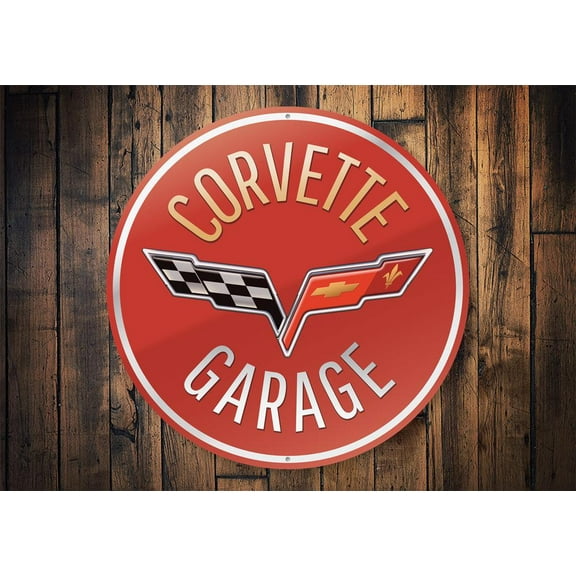 Corvette Garage Car Novelty Decor, Metal Wall Sign - 12" Circle