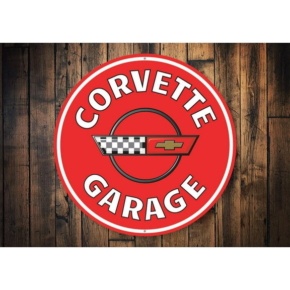 Corvette Garage Car Novelty Decor, Metal Wall Sign - 12" Circle