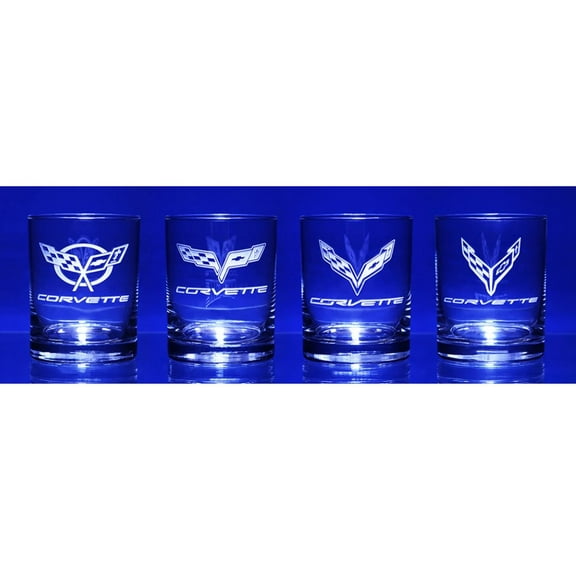 Corvette Glassware Engraved Generations C5-C8 : 13.5 oz. Set of 4