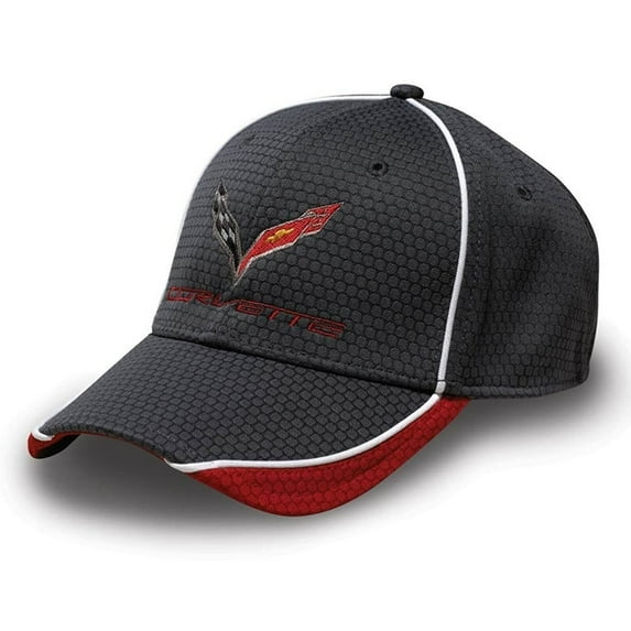 Corvette Hat/Cap - Hex Pattern - Graphite/Red : C7 Stingray