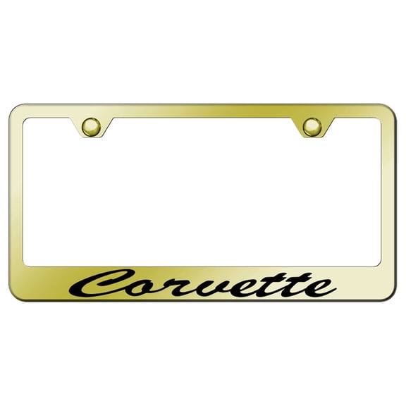 Corvette Laser Etched Script Stainless Steel License Plate Frame (Gold)