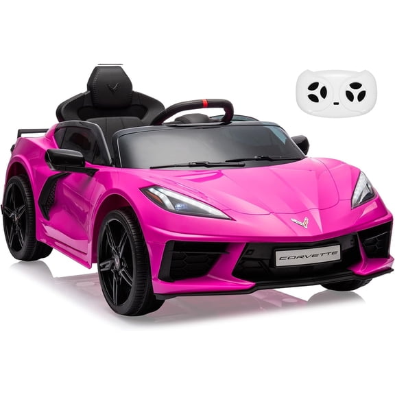 Corvette Licensed 12V Kids Ride on Car with Remote Control, Battery Powered Toddles Electric Ride on Toys with 25W*2 Motor, LED Lights, Visual Dashboard, Music for 3-8 Years Boys & Girls, Rose