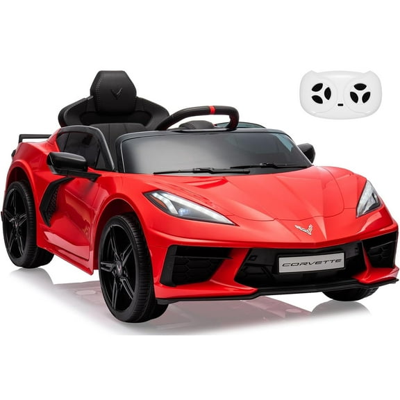 Corvette Licensed 12V Kids Ride on Car with Remote Control, Battery Powered Toddles Electric Ride on Toys with 25W*2 Motor, LED Lights, Visual Dashboard, Music for 3-8 Years Boys & Girls, Red