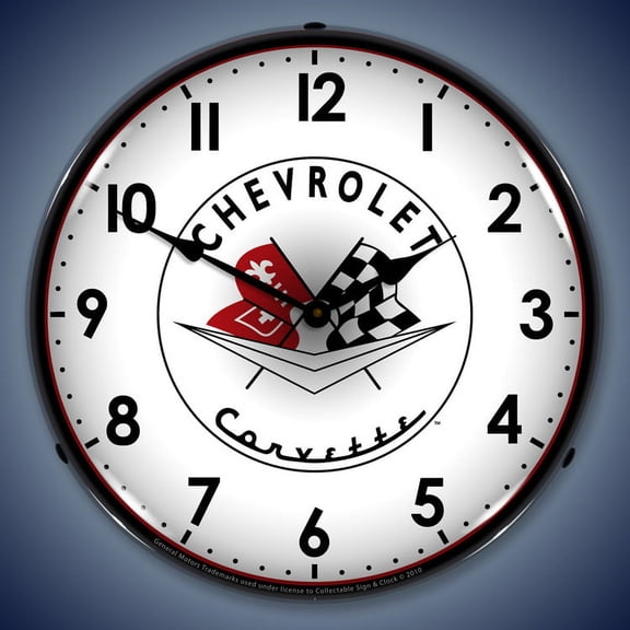 Corvette Logo Lighted Clock: 1956, 1957