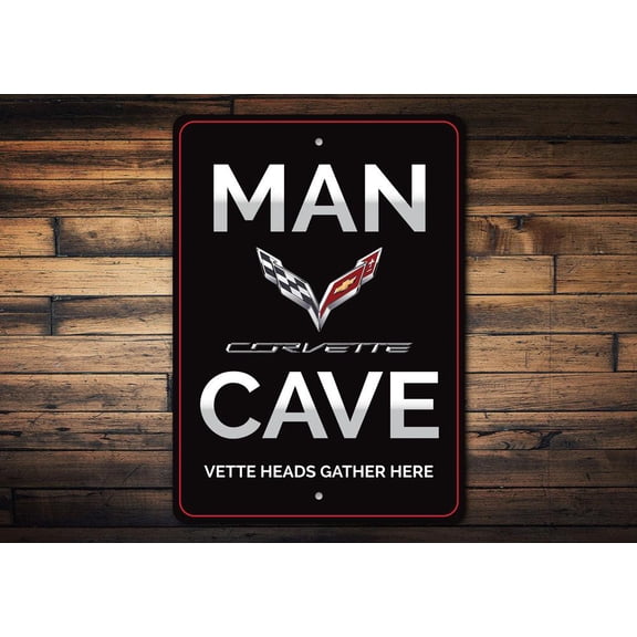 Corvette Man Cave Novelty Decor, Metal Wall Sign - 10x14 Inches