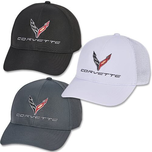 Corvette Perforated Performance Baseball Hat - Black/White/Grey
