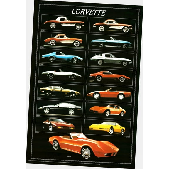 Corvette Poster 24"x36" 24x36 Vintage Models Multi-Color Square Adults Best Posters