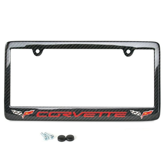 Corvette Red Script w/Double Logo License Plate Frame - Carbon Fiber : C6 2005 - 2013