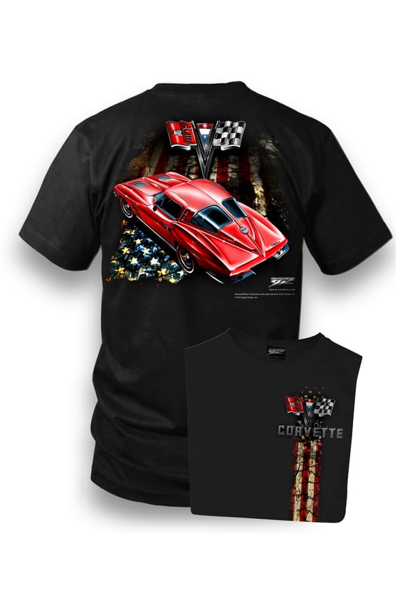 Corvette Shirt - Patriotic Corvette - Corvette C2 - Split Window, Black