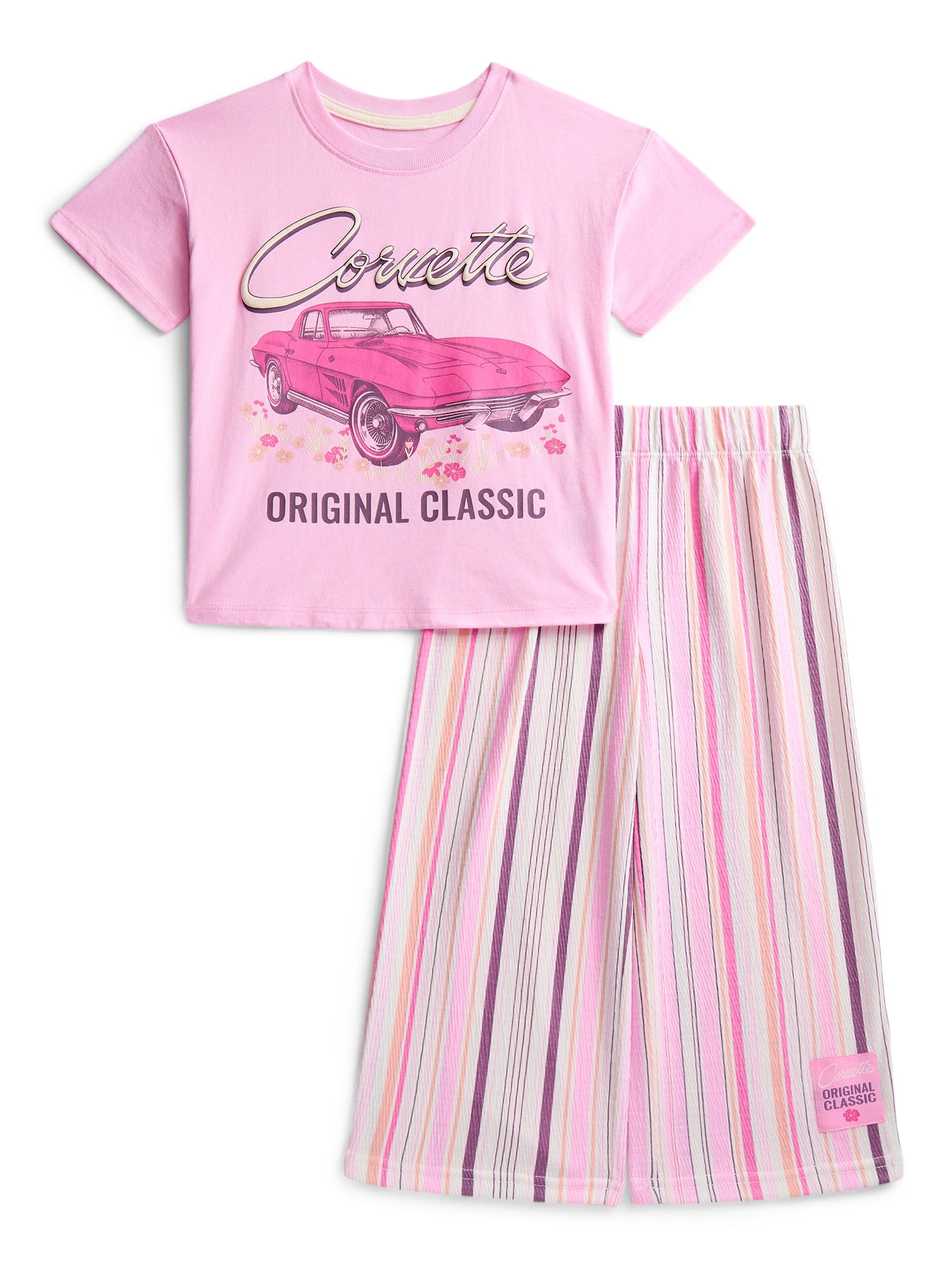 Corvette Toddler Girls Graphic Tee and Stripe Pants Set, 2-Piece, Sizes 12M-5T
