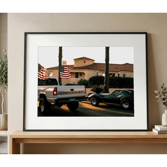 Corvette Wall Art American Muscle Car California Sunset Photography Vintage Car Decor Usa Automotive Print, Unframed Paper Print